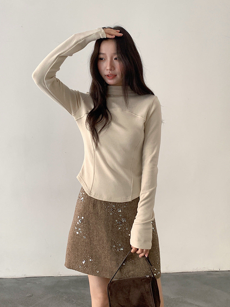 【LD11041】實拍羊绒簡約高領長袖T恤251202