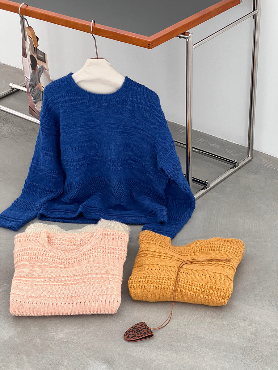 【cim1293】實拍氣質鏤空提花寬鬆慵懶針織衫(15羊毛)251030