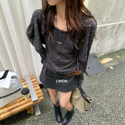 【L11280】檸檬家時髦復古・碎花短版針織小外套與背心套裝260909