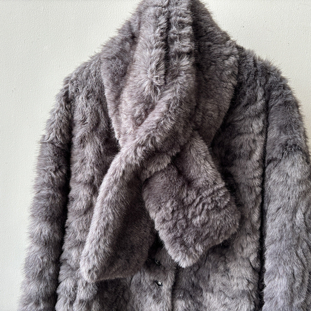 【YH707】實拍高質感毛茸茸仿皮毛保暖一体毛绒外套＋圍巾251113