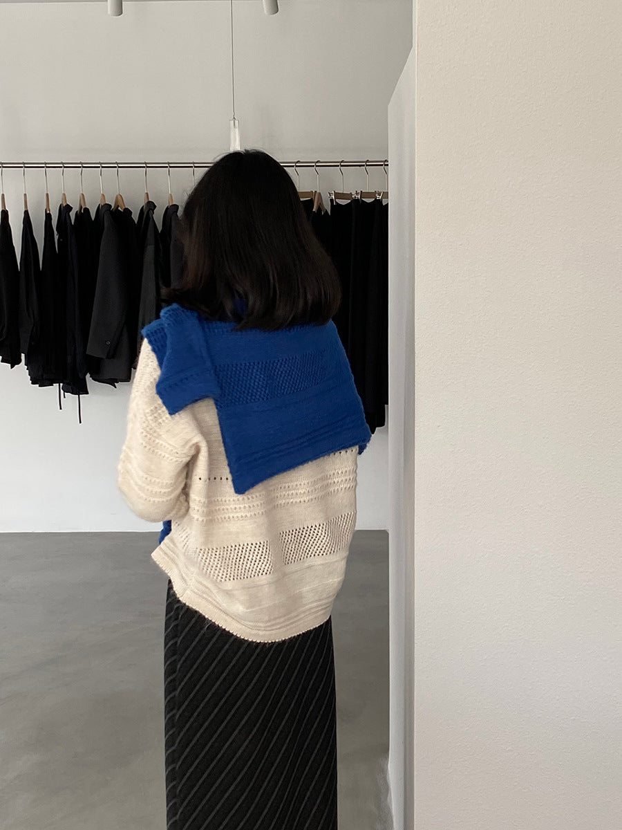 【cim1293】實拍氣質鏤空提花寬鬆慵懶針織衫(15羊毛)251030