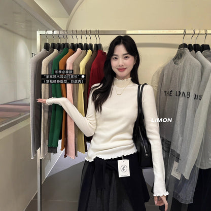 【LDF006】檸檬家親膚絨木耳邊半高領長袖針織衫251117