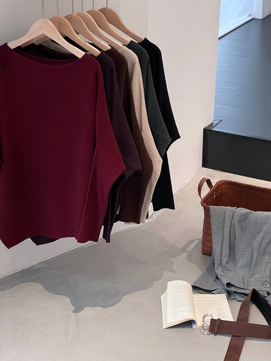 【cim9033】實拍韓系高級感長袖斜肩針織衫＋腰帶251030