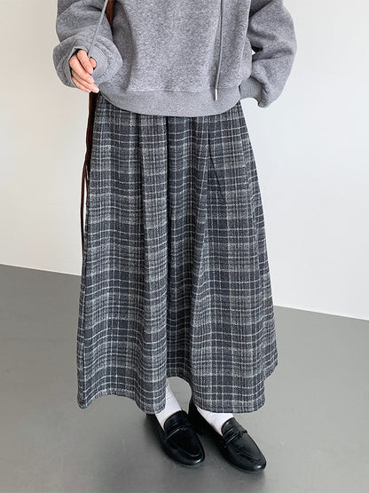 【LD11008】實拍復古毛呢格子高腰a字裙(左右有口袋）251110