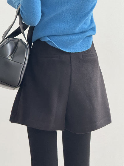 【Y82682】實拍冬季厚款毛呢高腰開叉裙褲 251106