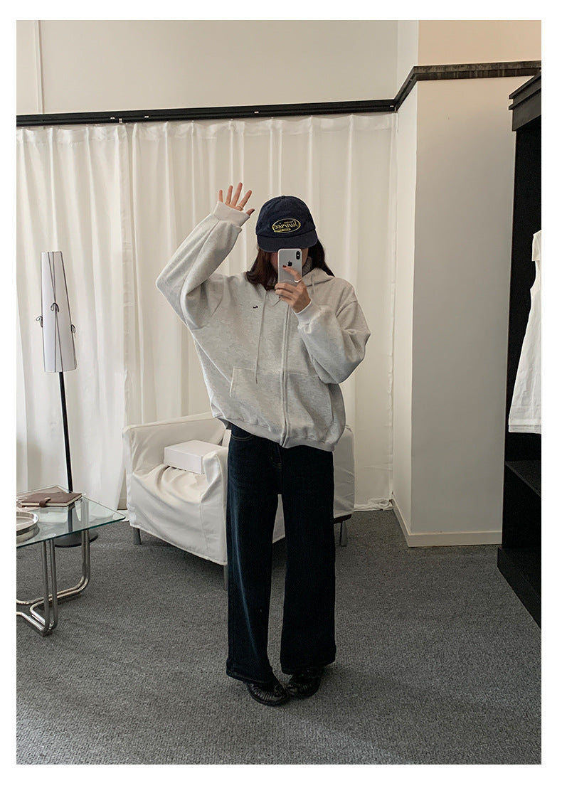 【H5495】實拍男友寬鬆款刺繡長袖連帽衞衣外套251109