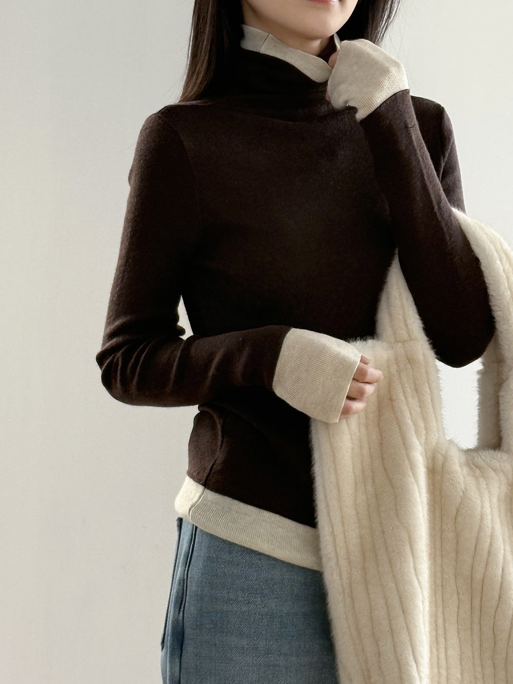 【Y352】實拍撞色高領針織衫（含羊毛10%)
251106