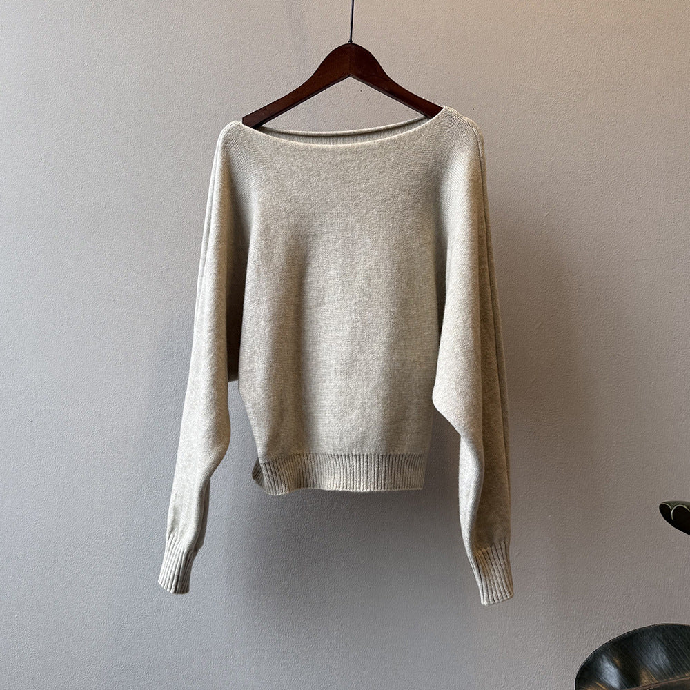 【YP2081】 實拍一字領斜肩慵懶針織毛衣251023