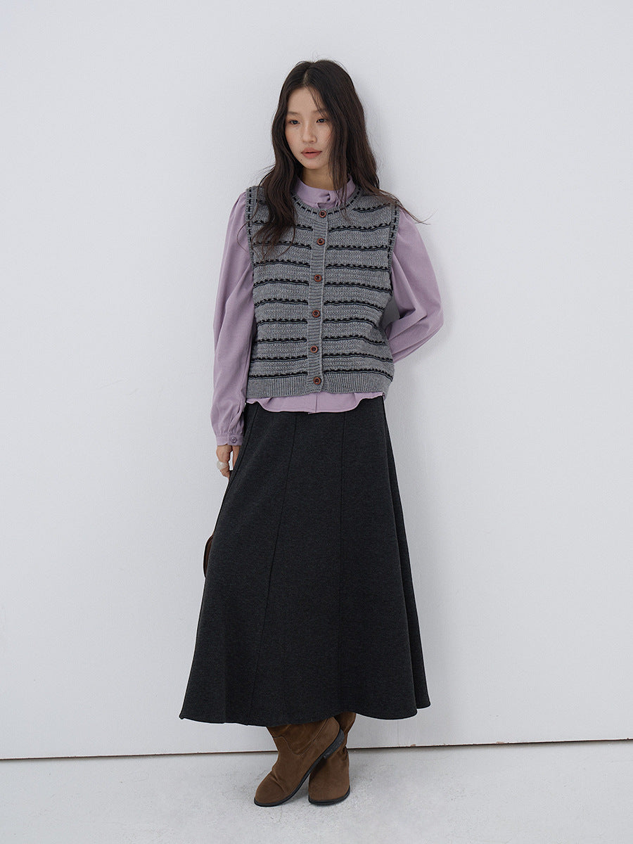 【LD3278】實拍小圓領長袖襯衫+條紋針織背心（分開下單）251103