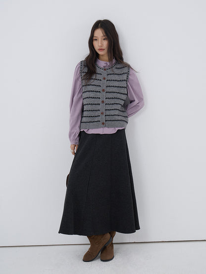 【LD3278】實拍小圓領長袖襯衫+條紋針織背心（分開下單）251103