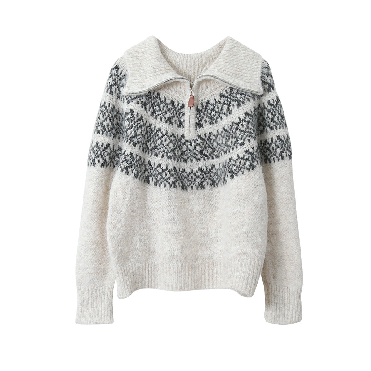 【LD11004】實拍兔絨毛混紡費爾島針織毛衣半拉鏈大翻領251110