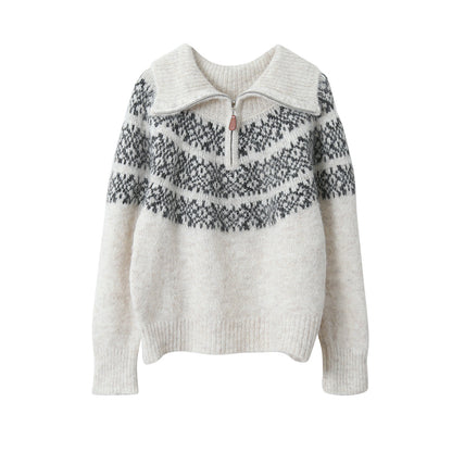 【LD11004】實拍兔絨毛混紡費爾島針織毛衣半拉鏈大翻領251110