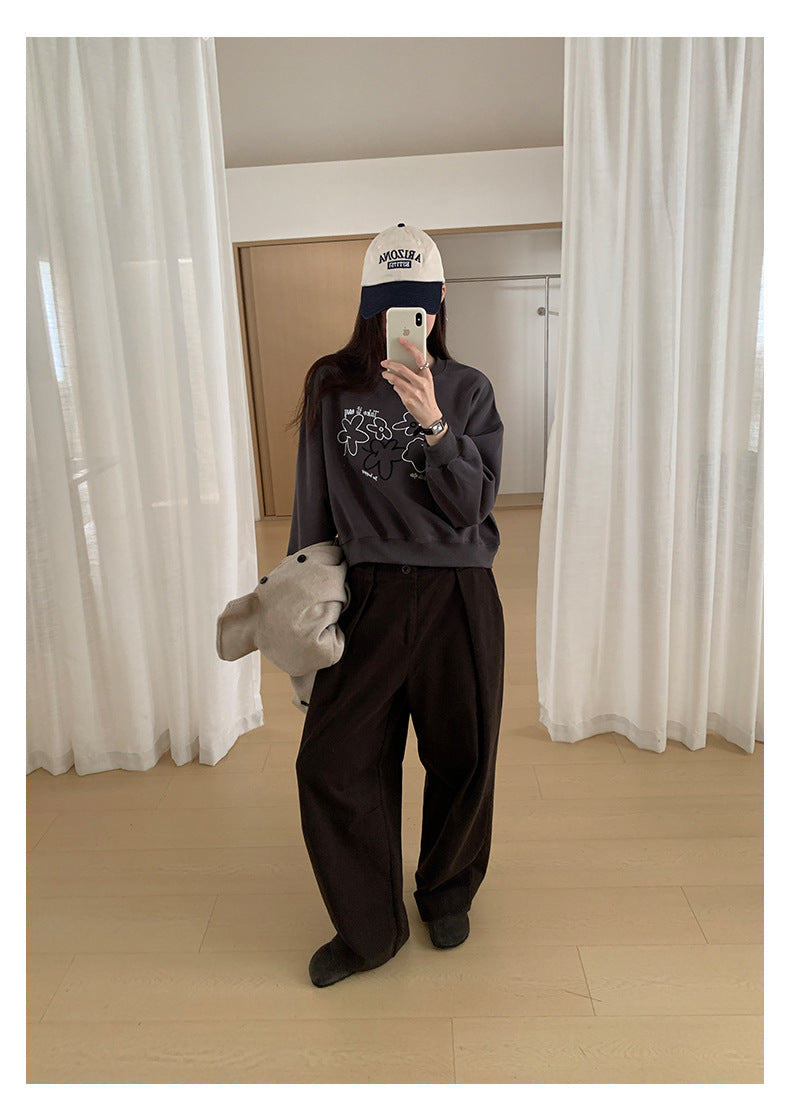 【H563】實拍秋冬刺繡花朵長袖衛衣251021