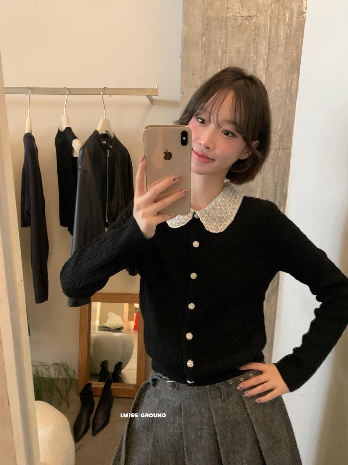 【LH01277】實拍IMISS秋冬法式絕美重工麻花珍珠領針織開襟外套（羊毛33%)251215