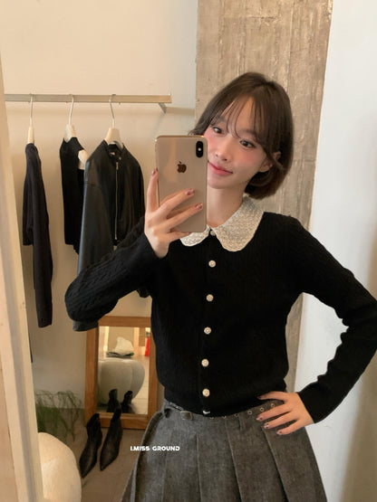 【LH01277】實拍IMISS秋冬法式絕美重工麻花珍珠領針織開襟外套（羊毛33%)251215