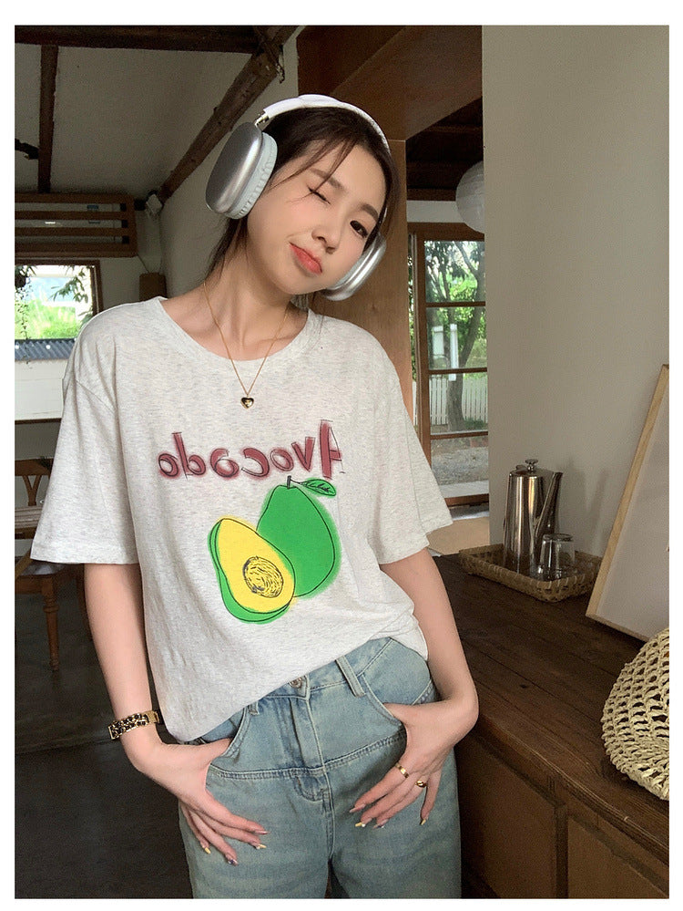 【H6653】實拍韓國夏季牛油果印花圖案T恤230512