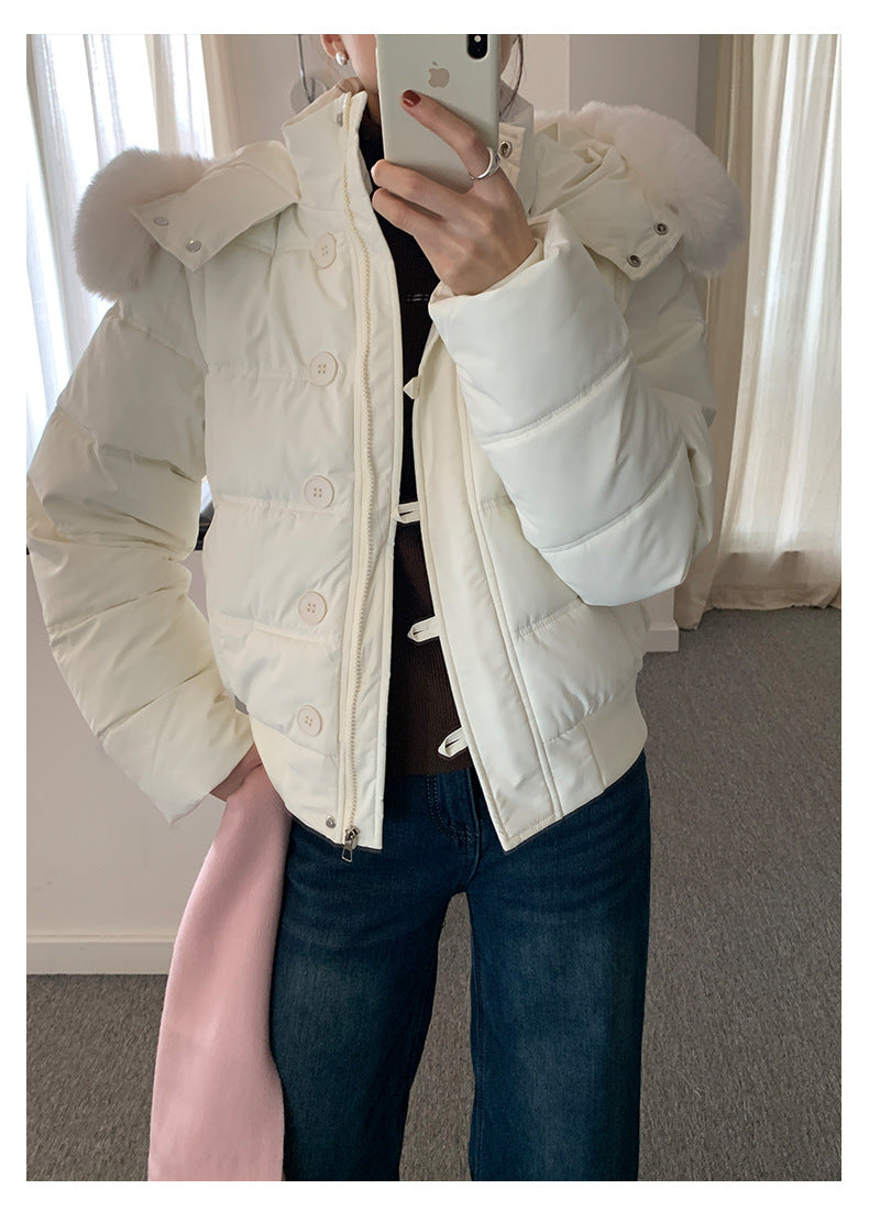 【H5501】實拍奶油風毛領連帽短款加厚棉服251118