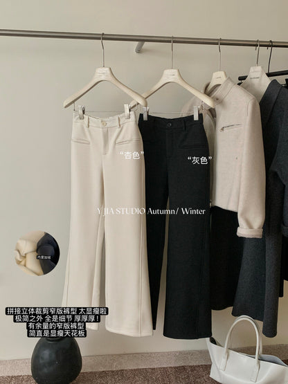 【LY9588】實拍Y.JIA 簡約毛呢加絨加厚微喇休閒褲251208