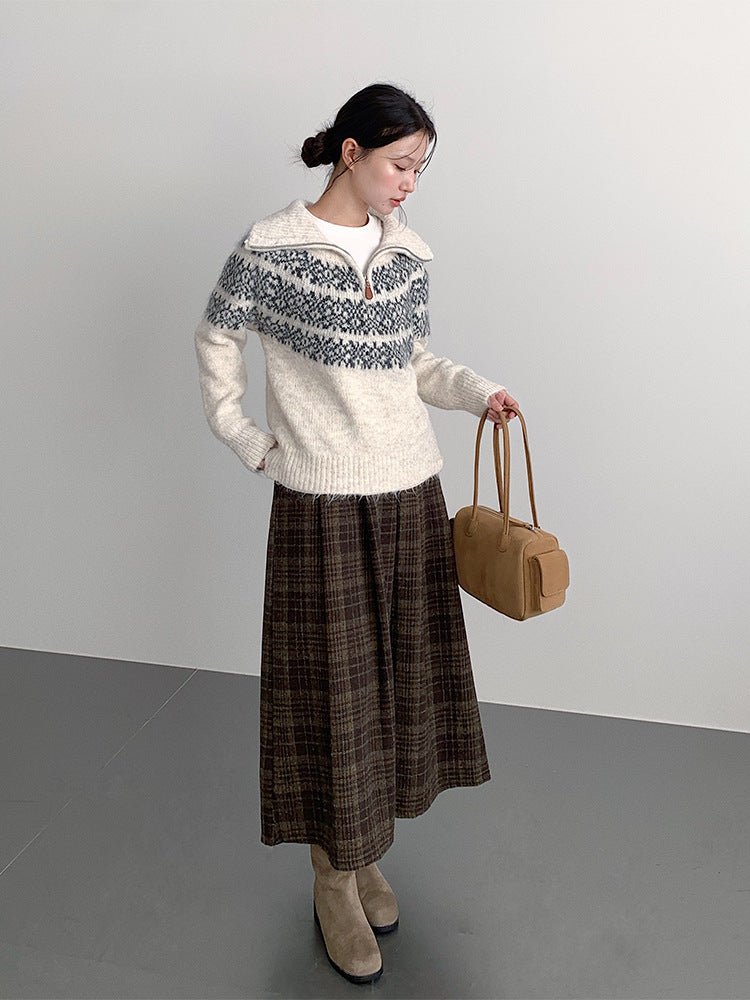 【LD11008】實拍復古毛呢格子高腰a字裙(左右有口袋）251110