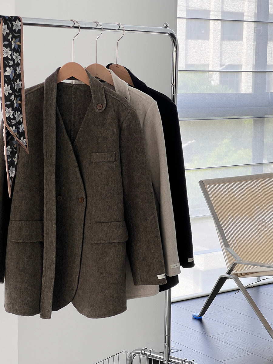 【cimz809】實拍復古雙面羊毛西裝外套+飄帶（羊毛100)251120