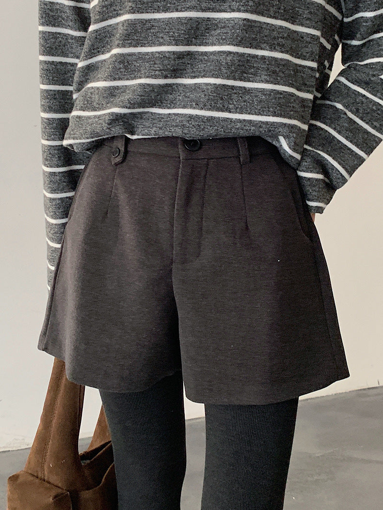 【LD11044】實拍厚款毛呢西裝短褲後鬆緊腰251202