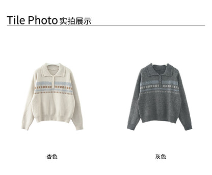 【H554】實拍秋冬POLO領提花長袖毛衣251007