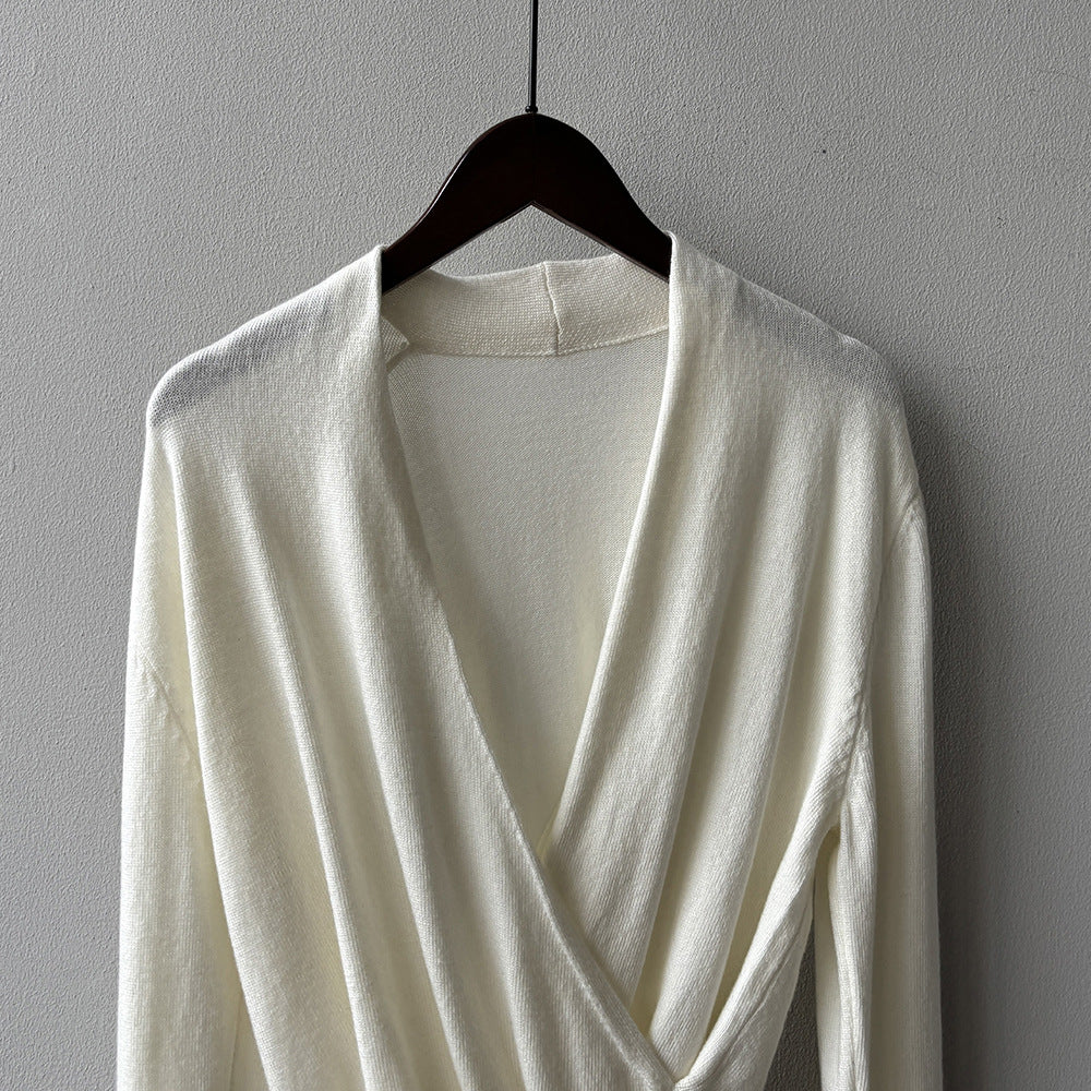 【Y218】實拍法式高級感交叉長袖針織衫(羊毛5%)251016