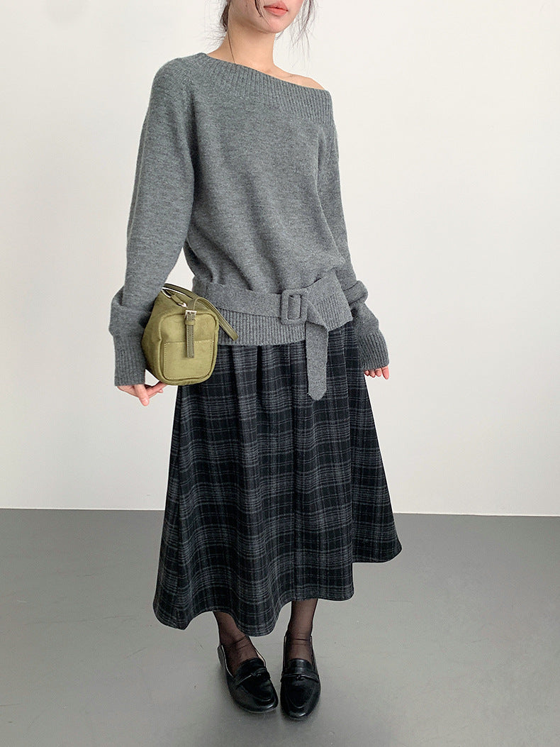 【LD11062】實拍慵懶高級感北極融針織毛衣（可拉一字肩）251209