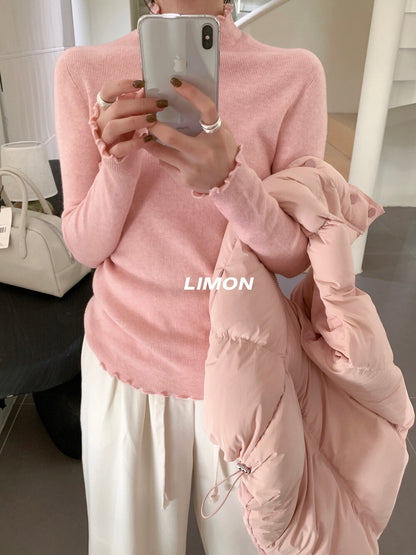 【LDF006】檸檬家親膚絨木耳邊半高領長袖針織衫251117