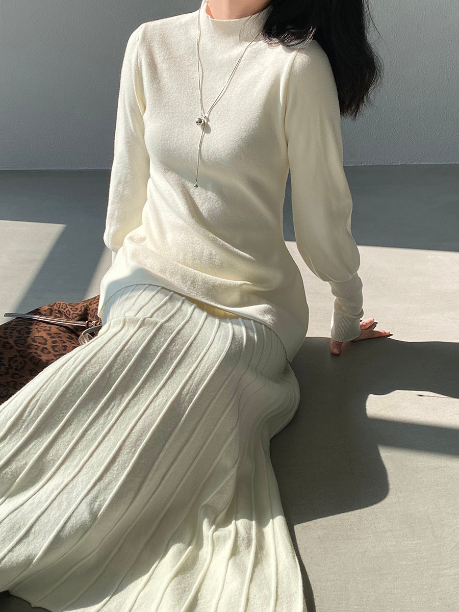 【cimz6652】實拍氣質半高領/V領燈籠袖極簡氣質針織衫251128