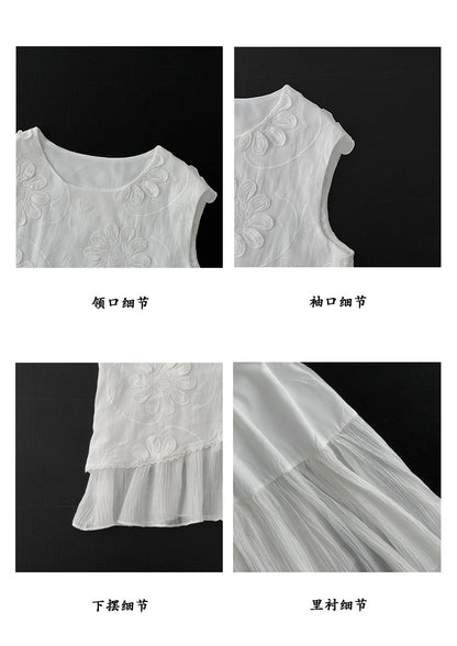 【cimz8166】實拍仙女下凡自帶光✨重工精緻白色立體花朵刺繡無袖上衣260429