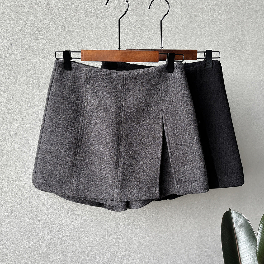 【Y82682】實拍冬季厚款毛呢高腰開叉裙褲 251106