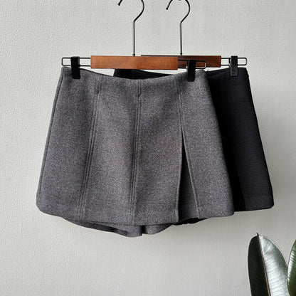 【Y82682】實拍冬季厚款毛呢高腰開叉裙褲 251106