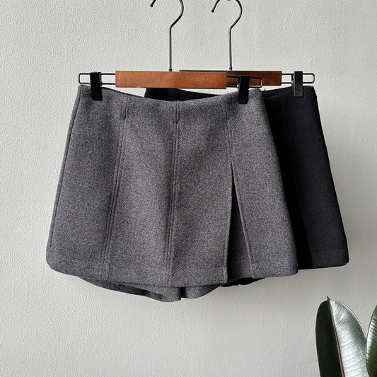 【Y82682】實拍冬季厚款毛呢高腰開叉裙褲 251106