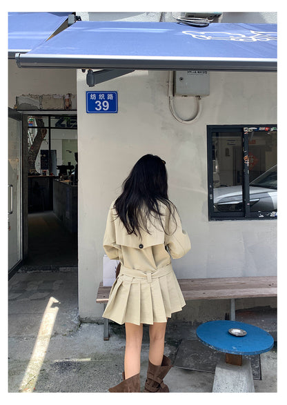 【H5400】實拍韓系慵懶卡其立領收腰風衣外套250902