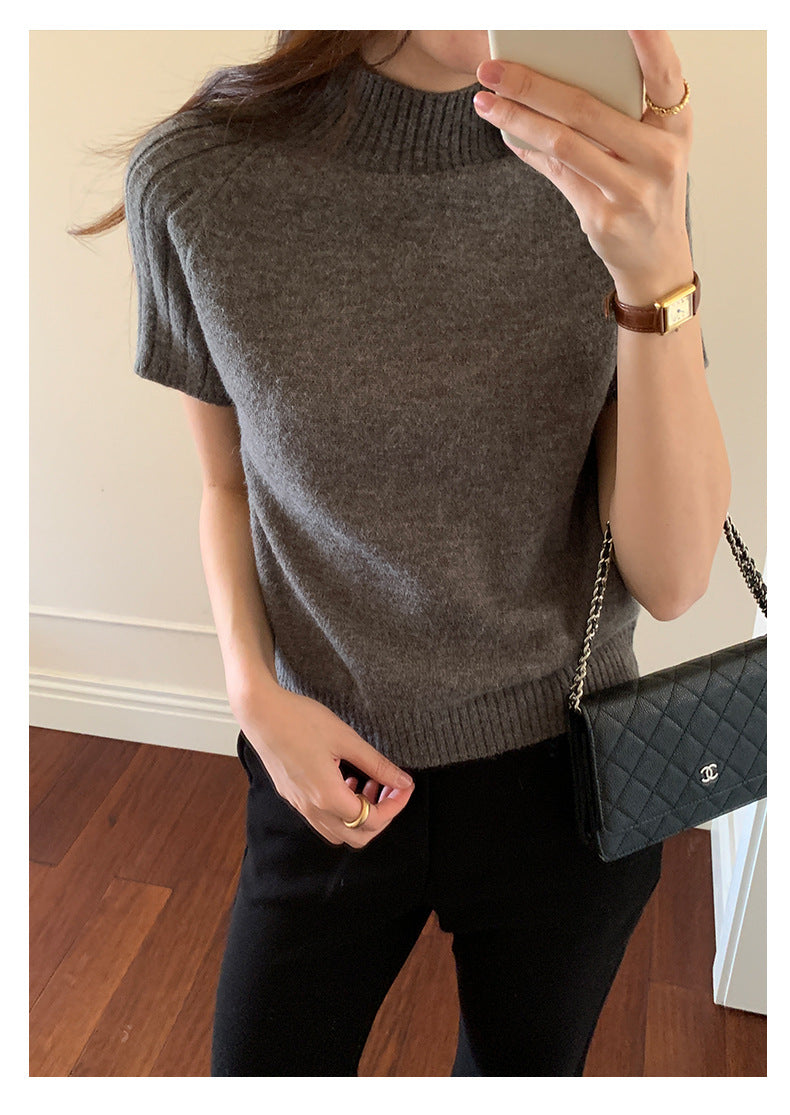 【H5516】實拍高領氣質短袖針織衫251125