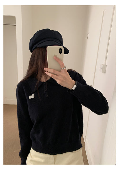 【H564】實拍貓咪刺繡Polo針織衫251021