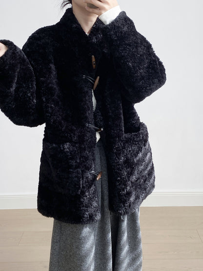 【Y7097】實拍冬季慵懒可愛牛角扣羊羔毛厚外套251113