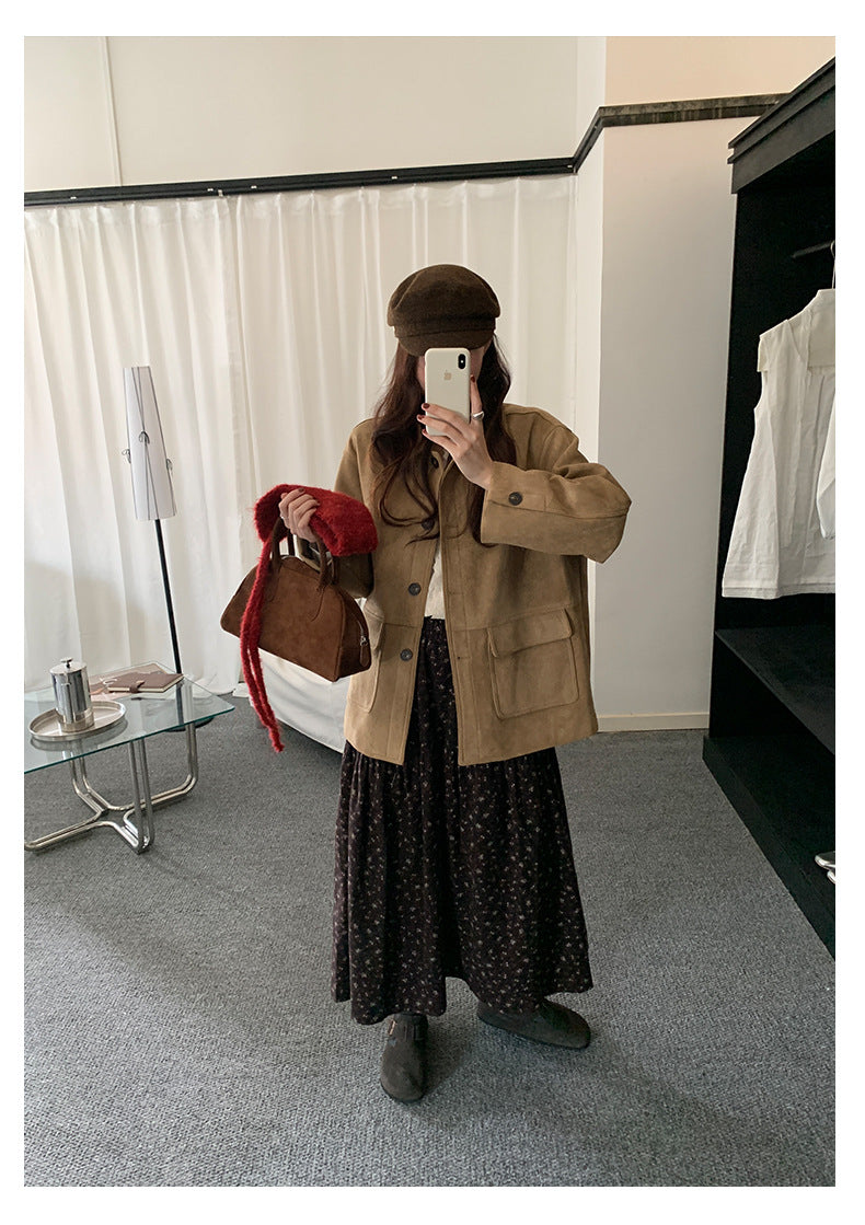 【H5493】實拍復古高領麂皮絨西裝外套251109