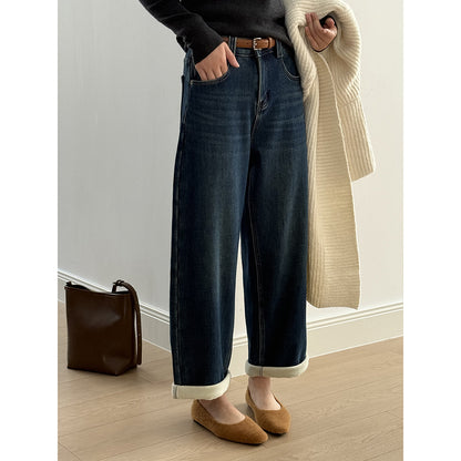 【Y98395】實拍S~XL復古加絨直筒牛仔褲含腰帶251106