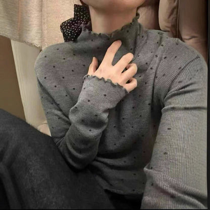 【L20585】實拍簡約點點木耳邊半高領打底衫251215