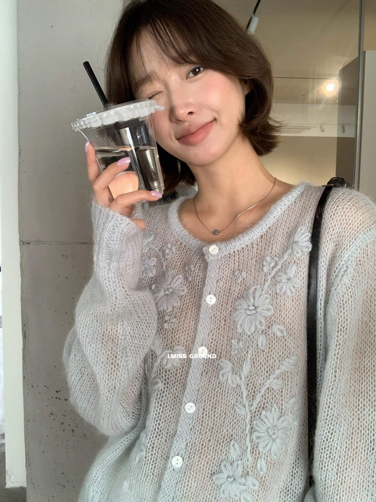 【LR991381】實拍imiss仙氣透膚30%羊毛勾花馬海毛針織外套260305