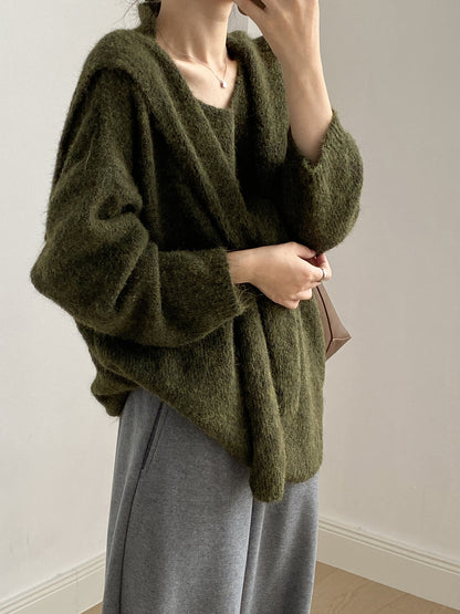 【Y25805】 實拍溫柔軟糯V領毛衣+針織披肩(含羊毛3％）251023