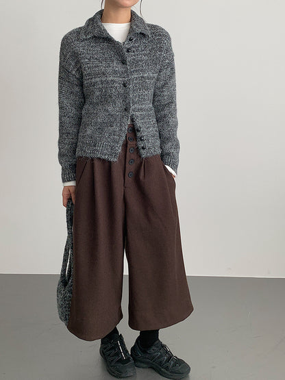 【LD3301】實拍韓系簡約高腰毛呢闊腿七分褲251103