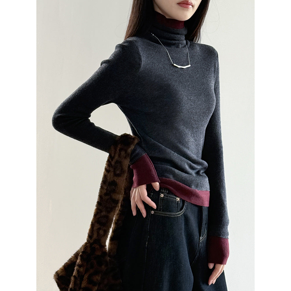 【Y352】實拍撞色高領針織衫（含羊毛10%)
251106