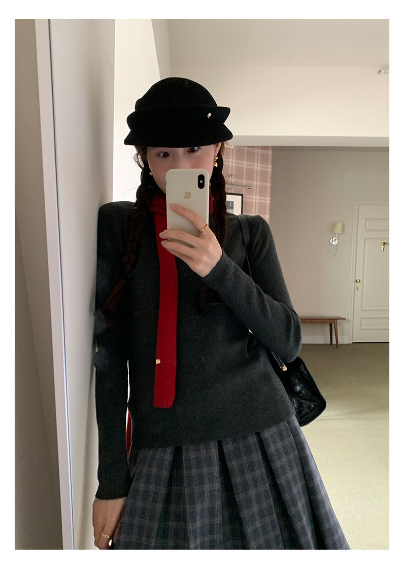 【H5502】實拍學院復古磨毛格子百褶A字裙251118
