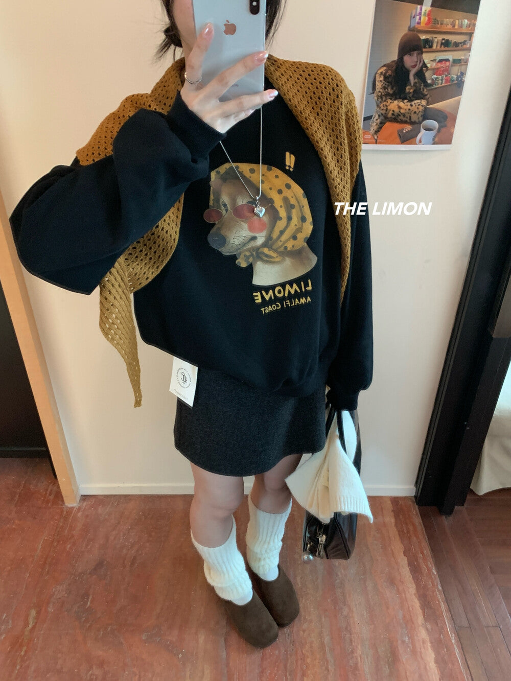 【L9295】實拍檸檬秋冬狗狗印花加絨衞衣+針織披肩251117