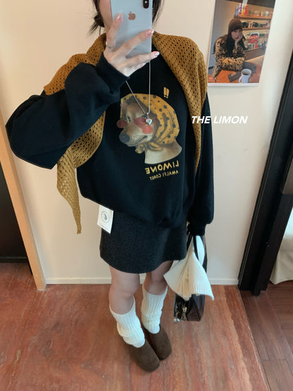 【L9295】實拍檸檬秋冬狗狗印花加絨衞衣+針織披肩251117