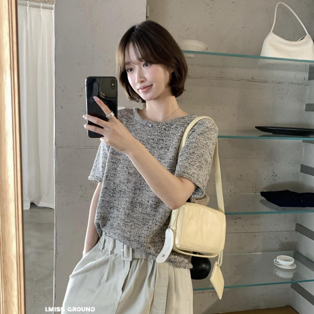 【LR991371】實拍imiss高級感氣質！高級感混雜色圓領短袖針織衫260305