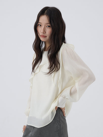 【LD3290】實拍法式釘珠蝴蝶結天絲雪紡襯衫251103